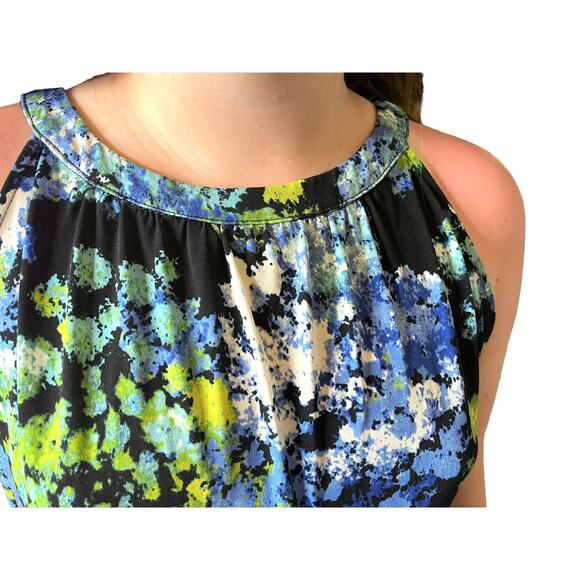 Womens Medium APT 9 Sleeveless DRESS Blue White Gold New Condition Floral Ruched - Picture 4 of 7